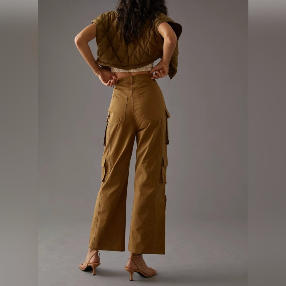 Molly King X Bayse Wide Leg Cargo Pants Khaki Utility Pocket Zipper Detail Cropp - Picture 4 of 14